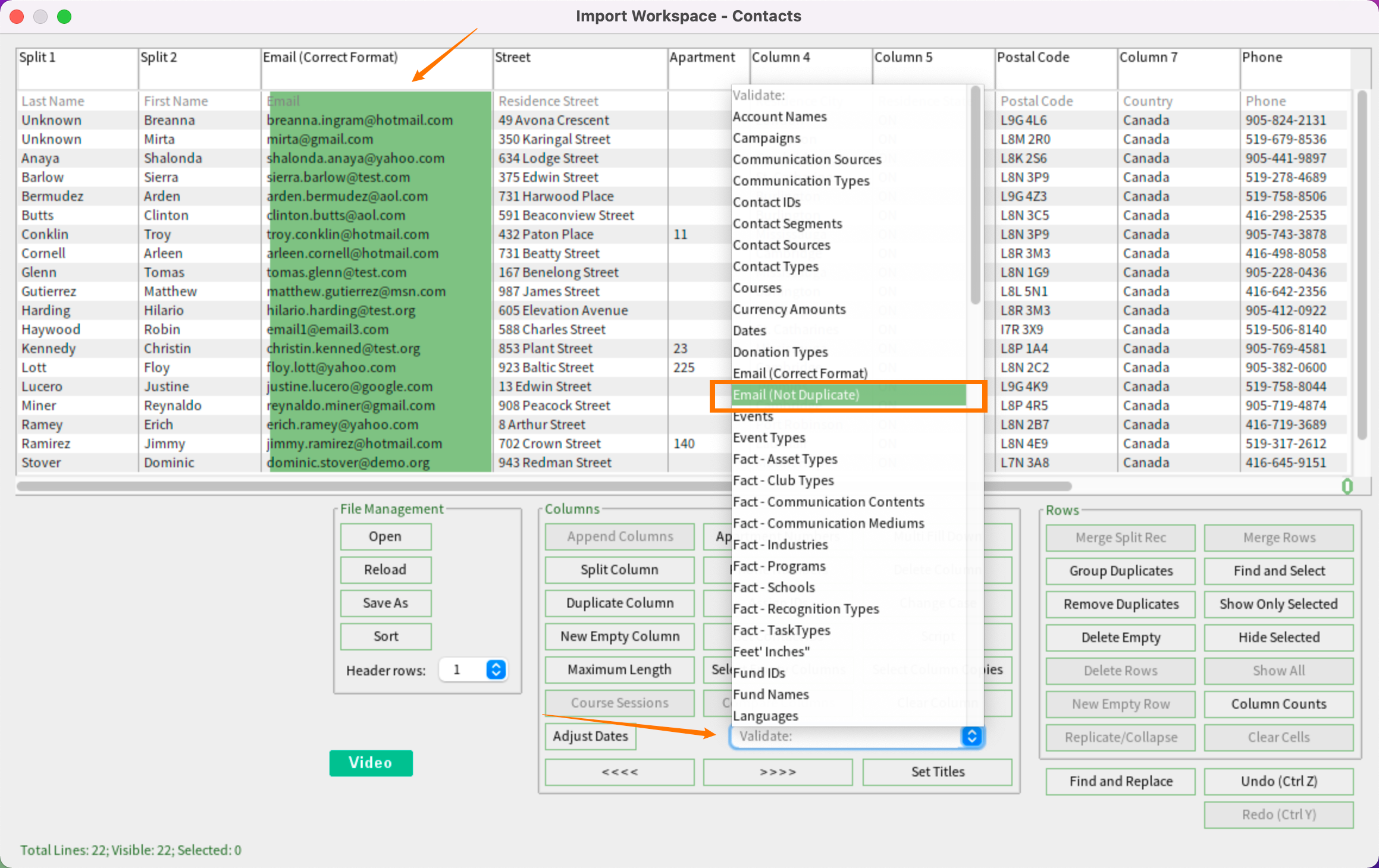 Validating the Email Addresses of a Column